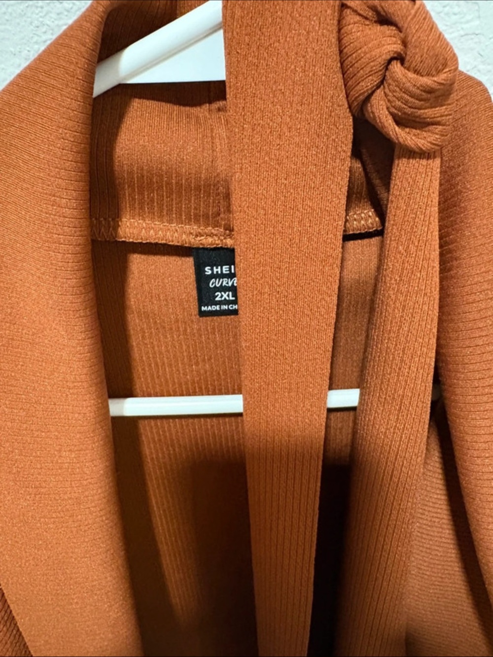SHEIN Curvy Rust Knit Tie-Front Trench Coat